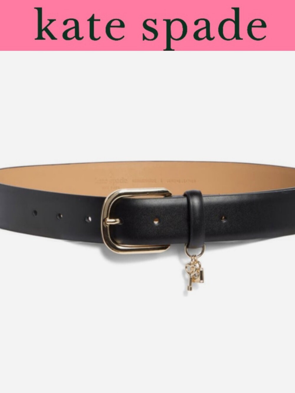 Kate Spade New York Lock & Key Charm Belt- Black